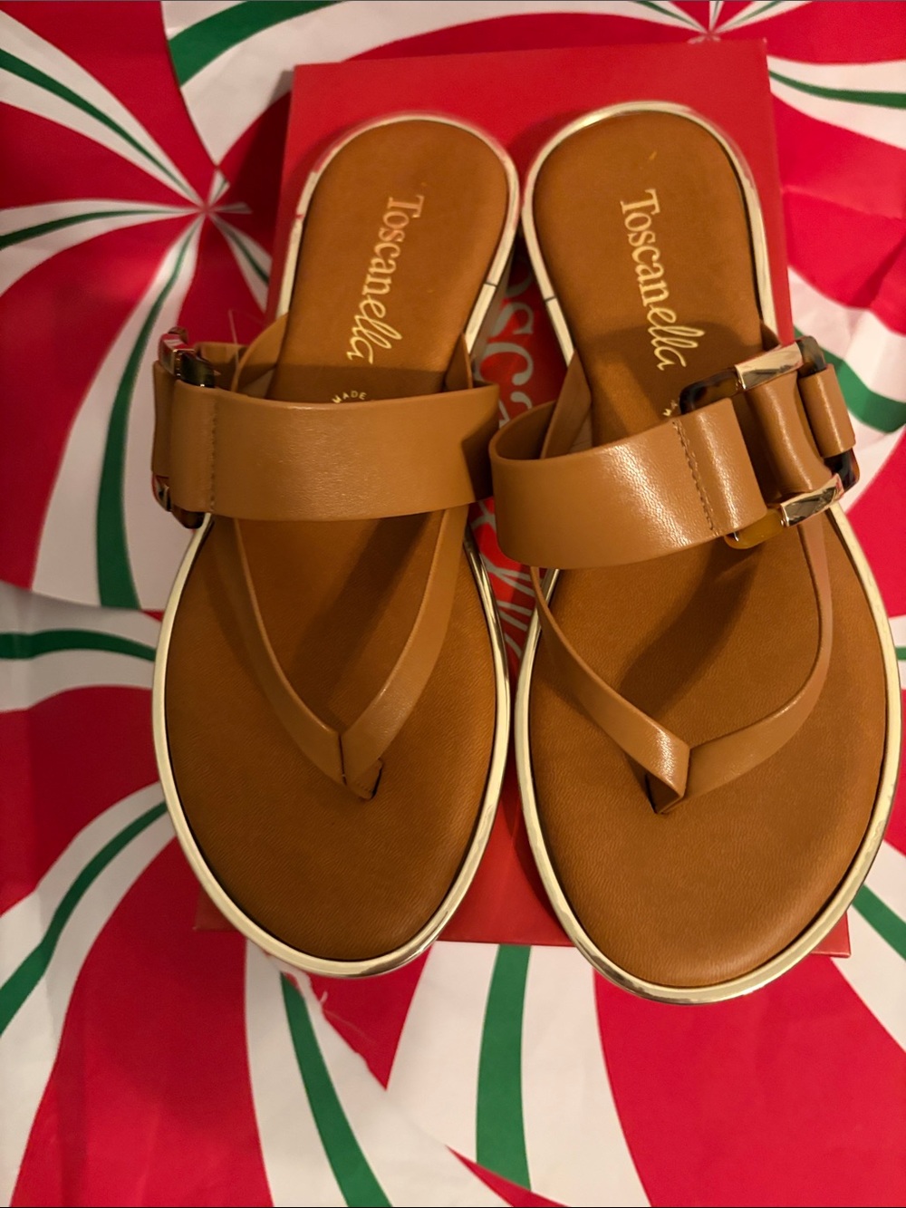 Toscanella Tan Leather Slide Sandals with Buckle Accent